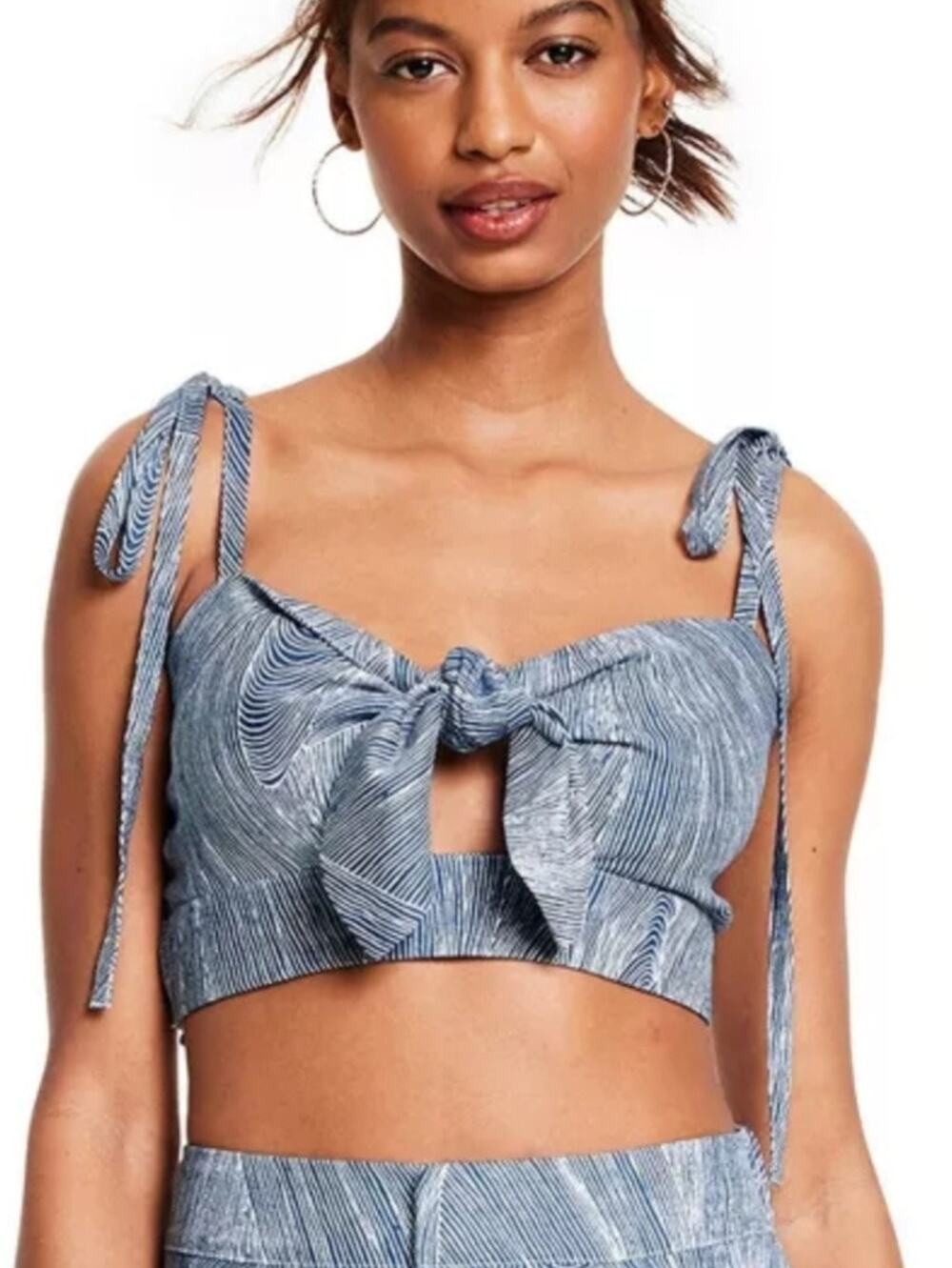 Women Fe Noel x Target Fine Line Blue Crop Top 2X Tropical Resort Vacation Beach